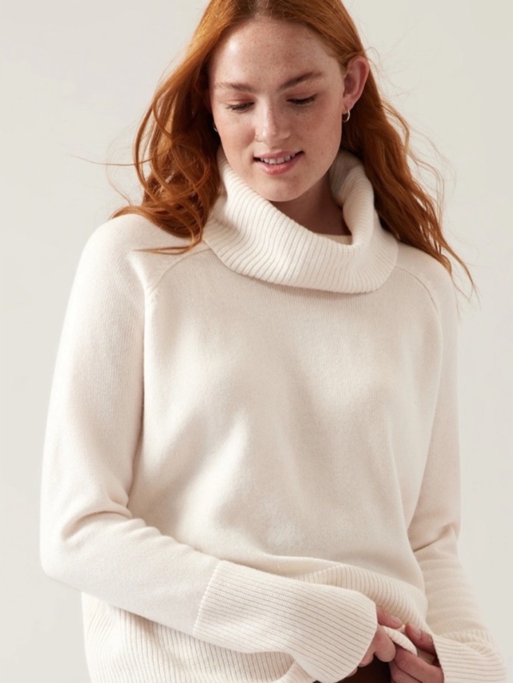 Athleta Alpine Wool Cashmere Turtleneck Sweater Off-White Women’s Size Medium